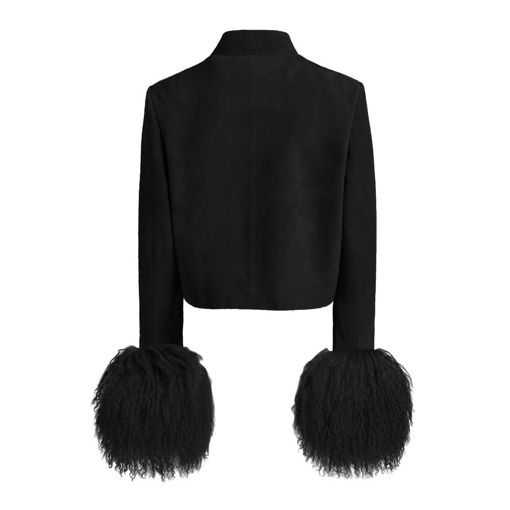 Leighton Shearling Trim Suede Jacket