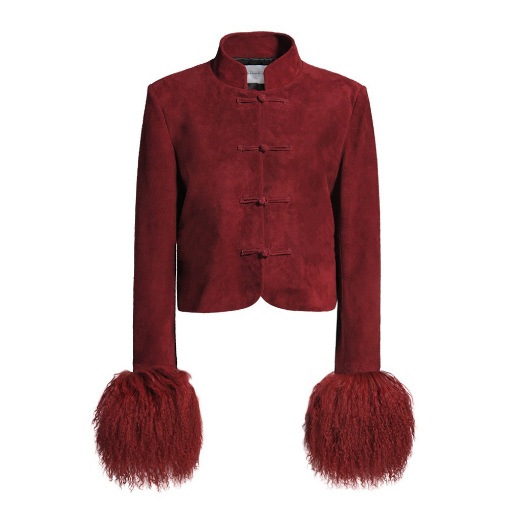 Leighton Shearling Trim Suede Jacket