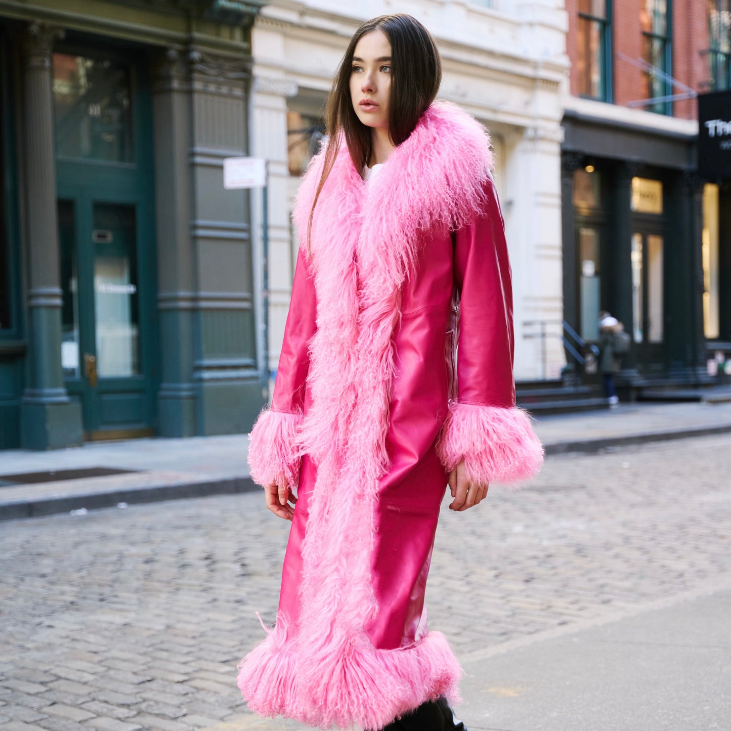 Dorothy Leather Shearling Maxi Coat