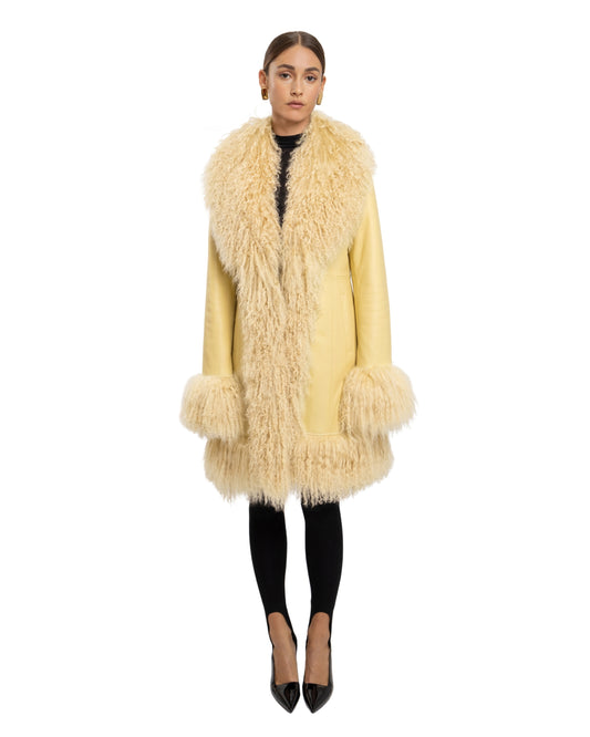 Dorothy Leather Shearling Midi Coat