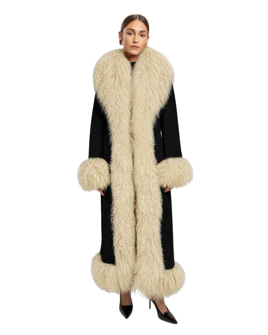 Dorothy Suede Ultra Maxi Coat Black / Beige front