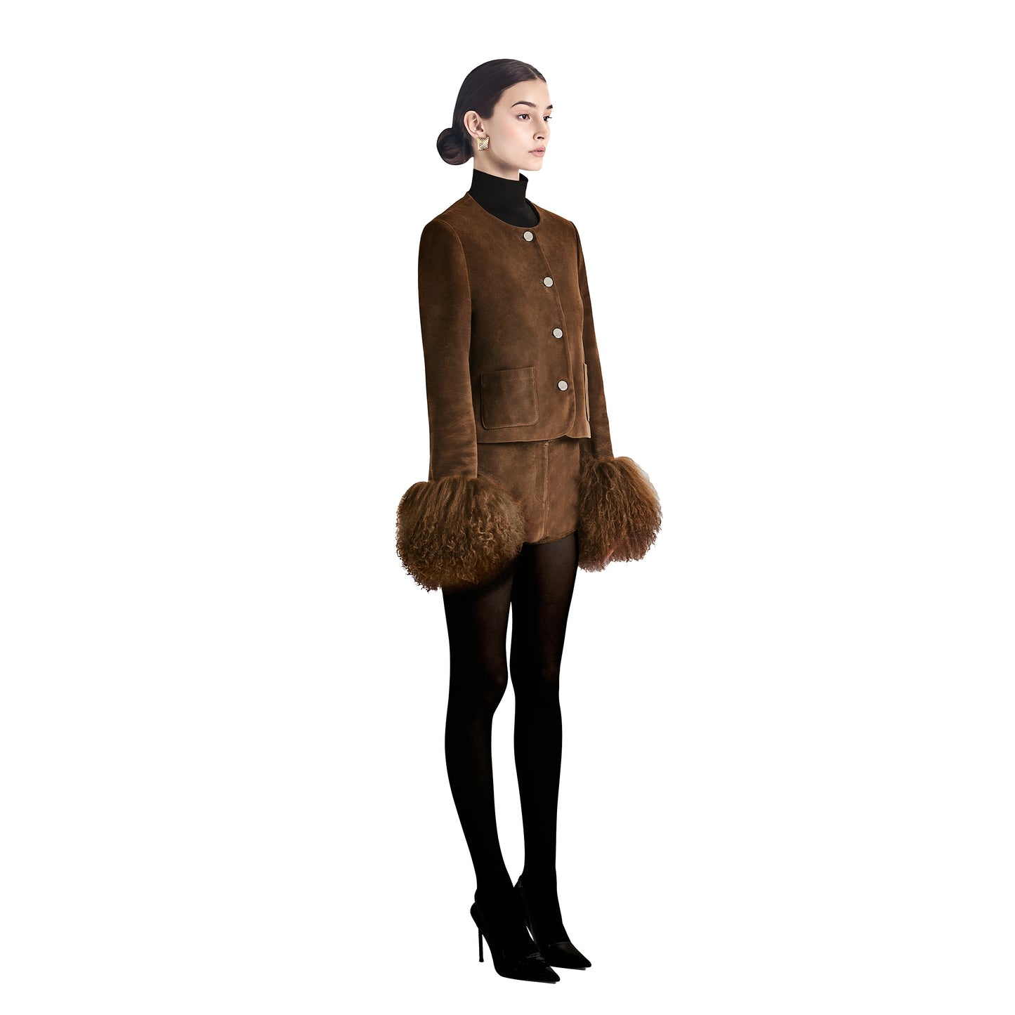 Frida Shearling Trim Suede Jacket