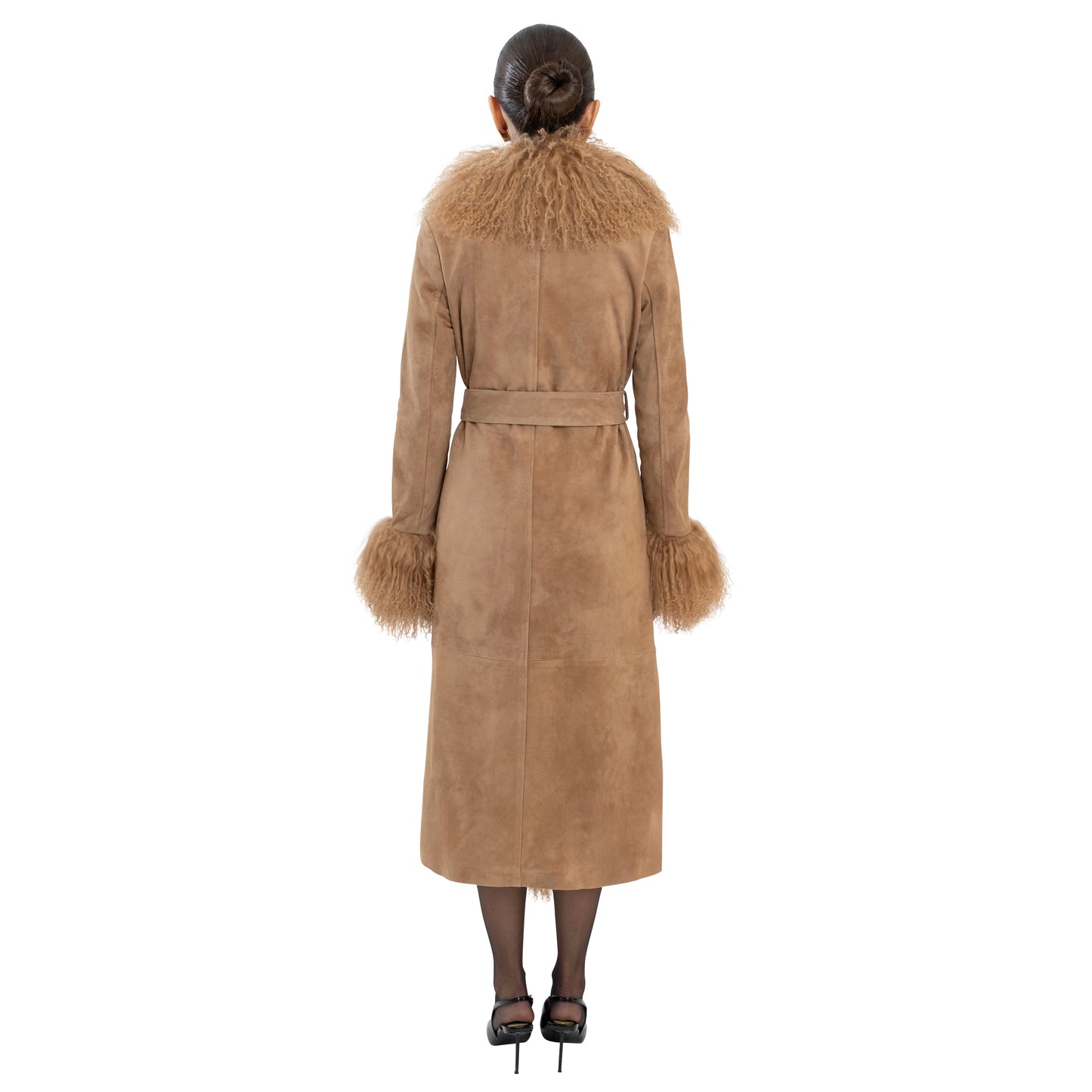 Inez Suede Shearling Maxi Coat