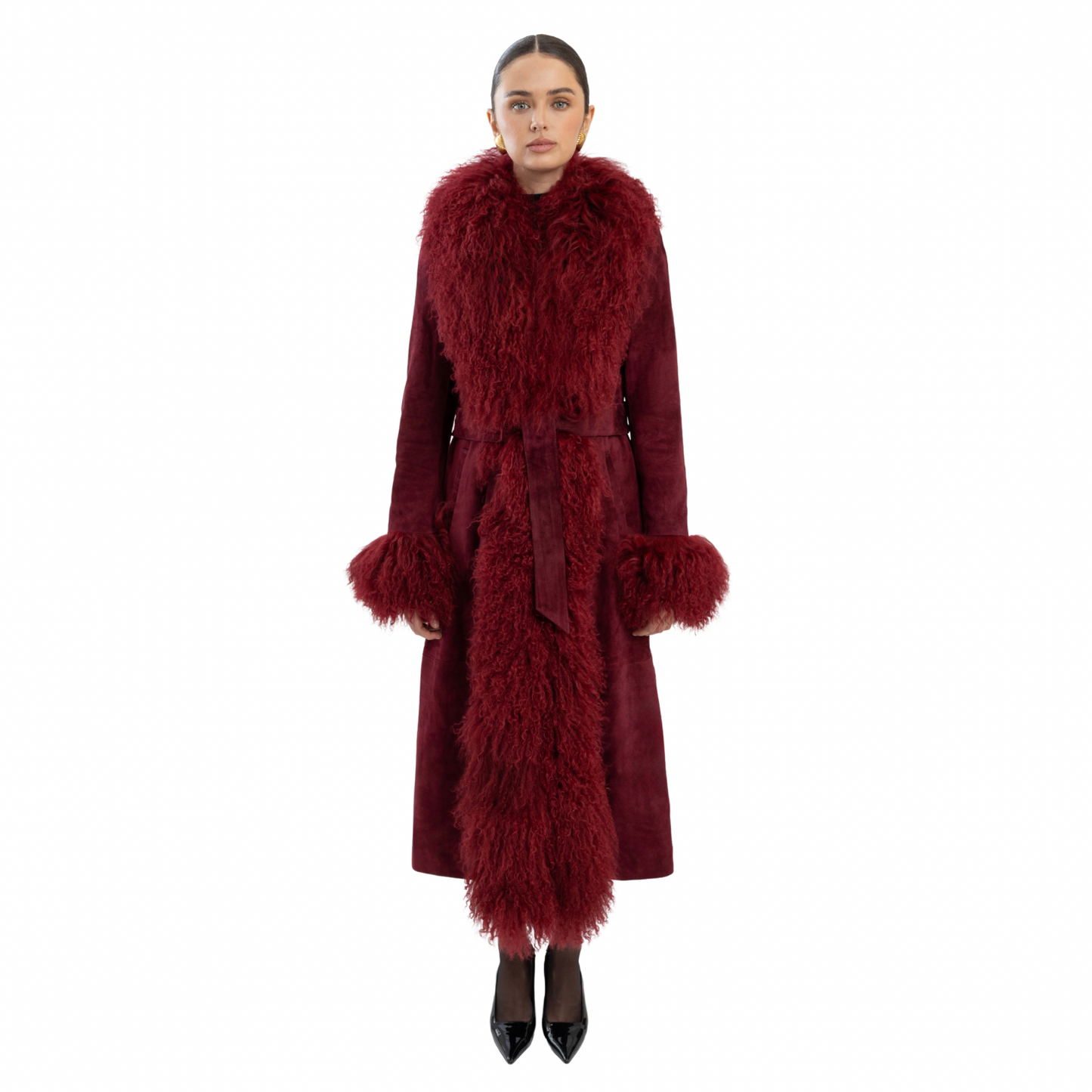 Inez Suede Shearling Maxi Coat