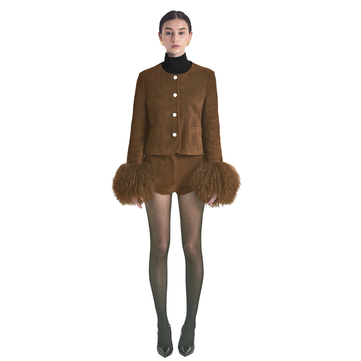 Frida Shearling Trim Suede Jacket