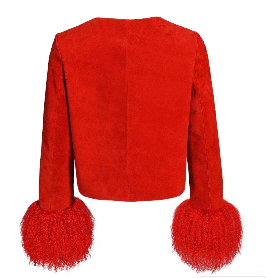 Frida Shearling Trim Suede Jacket