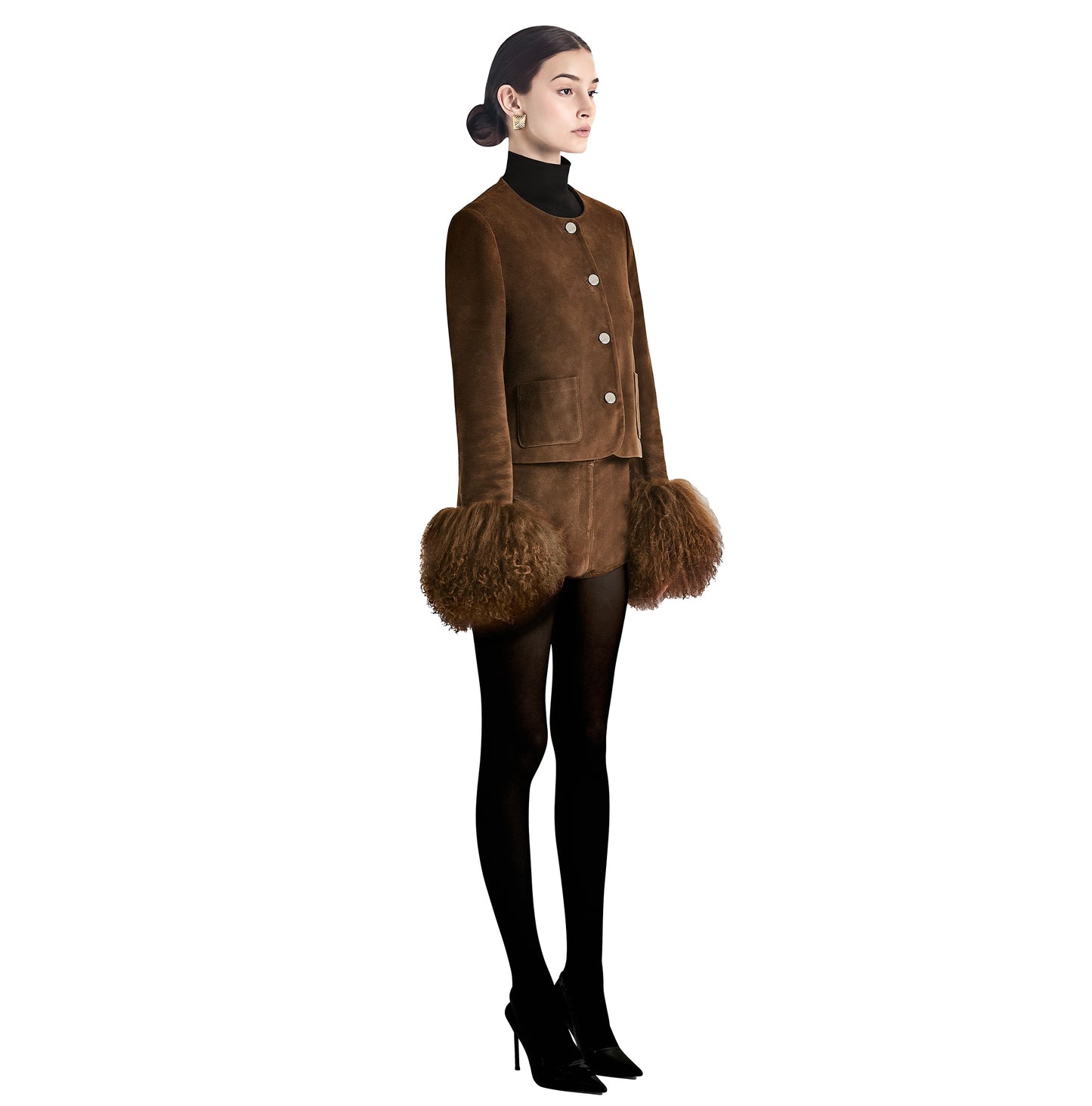 Frida Shearling Trim Suede Jacket
