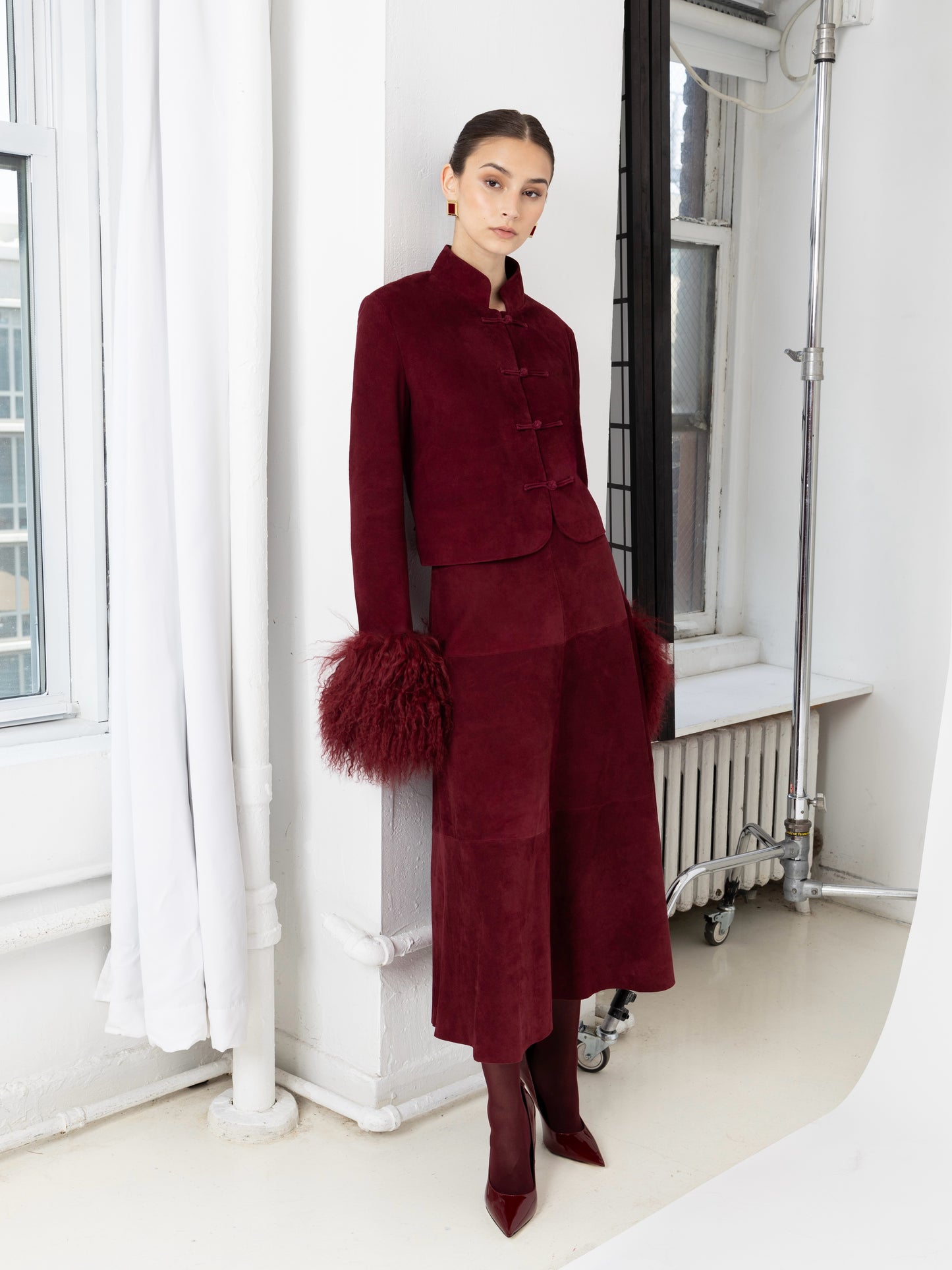 Leighton Shearling Trim Suede Jacket