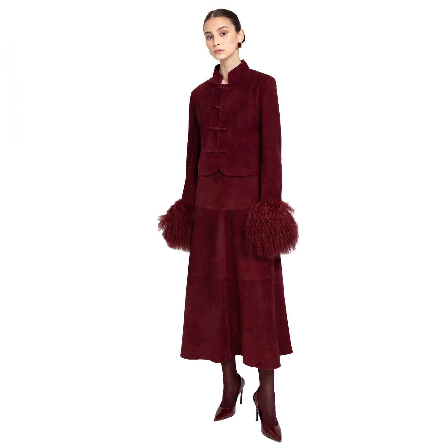 Leighton Shearling Trim Suede Jacket