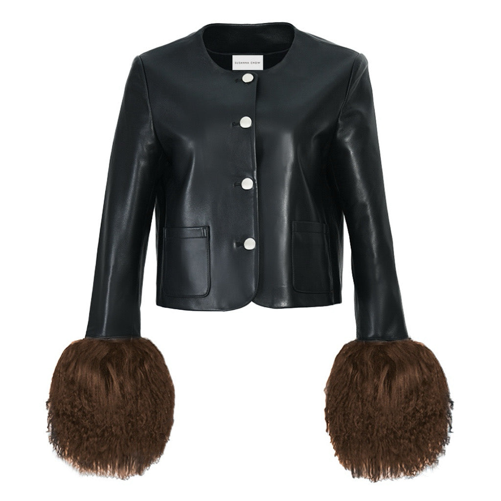 Frida Leather Shearling Trim Jacket