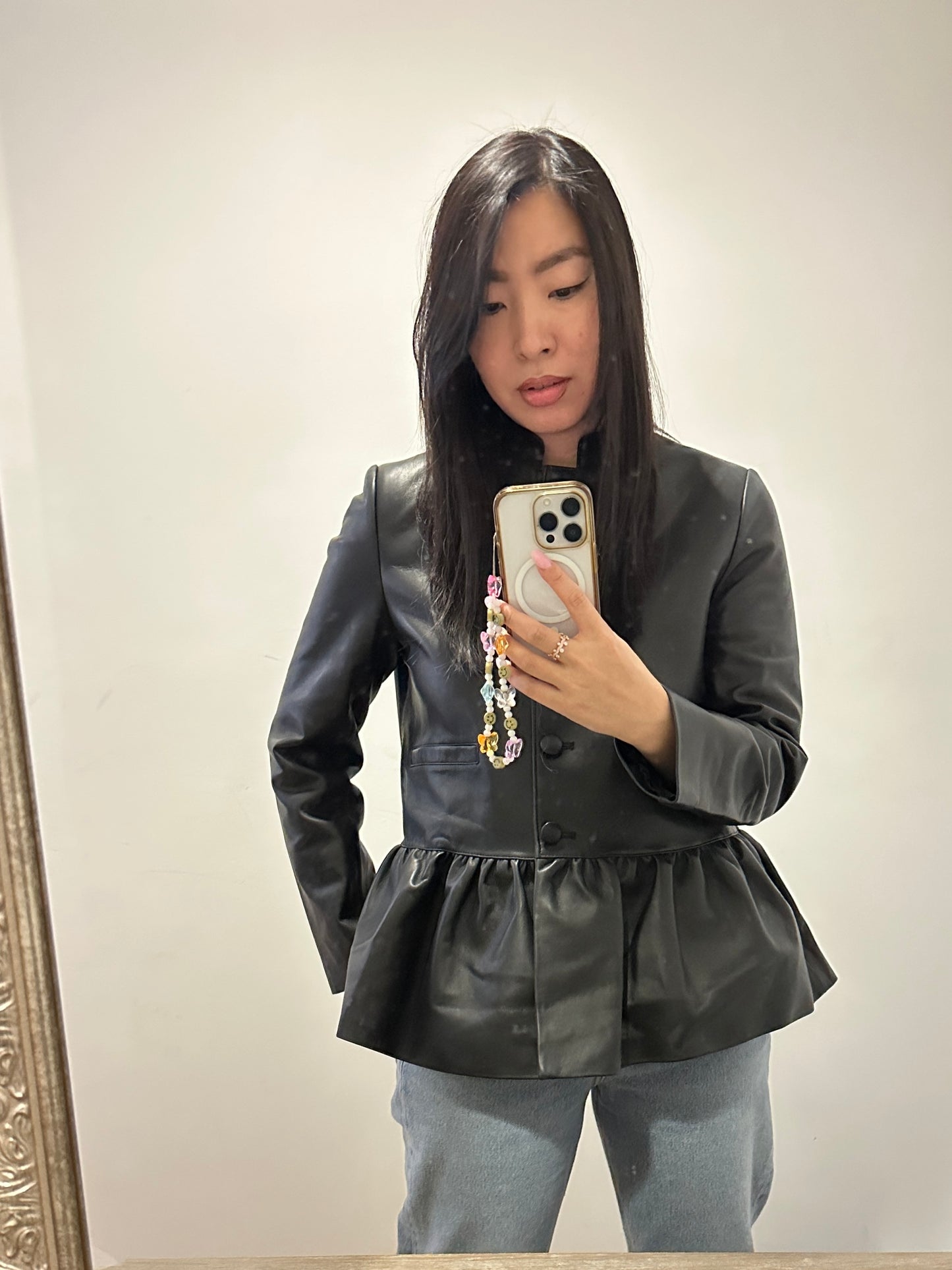 Ariella Leather Ruffle Jacket