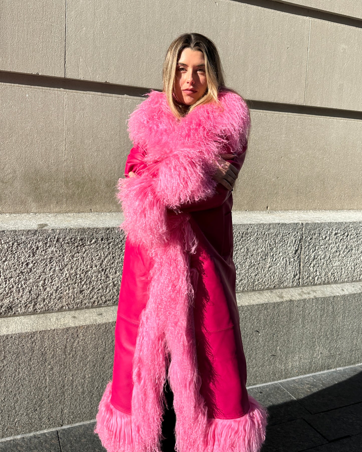 Dorothy Leather Shearling Maxi Coat