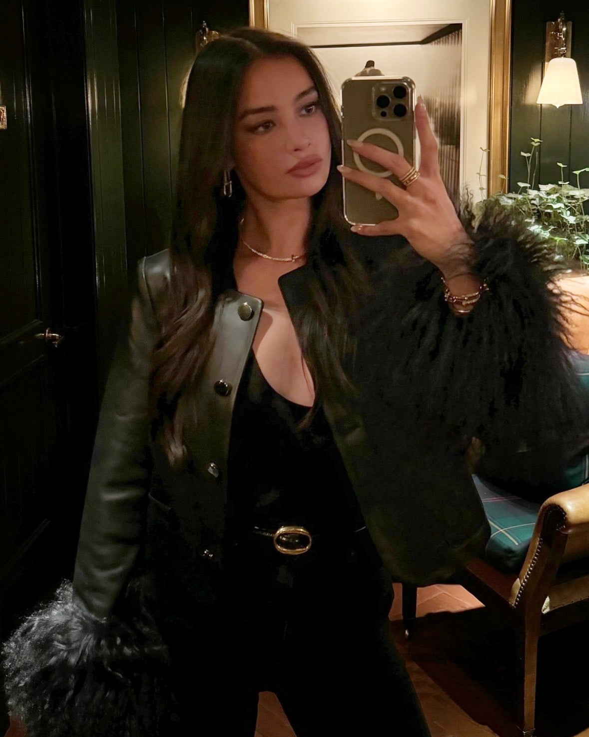 Frida Shearling Trim Leather Jacket