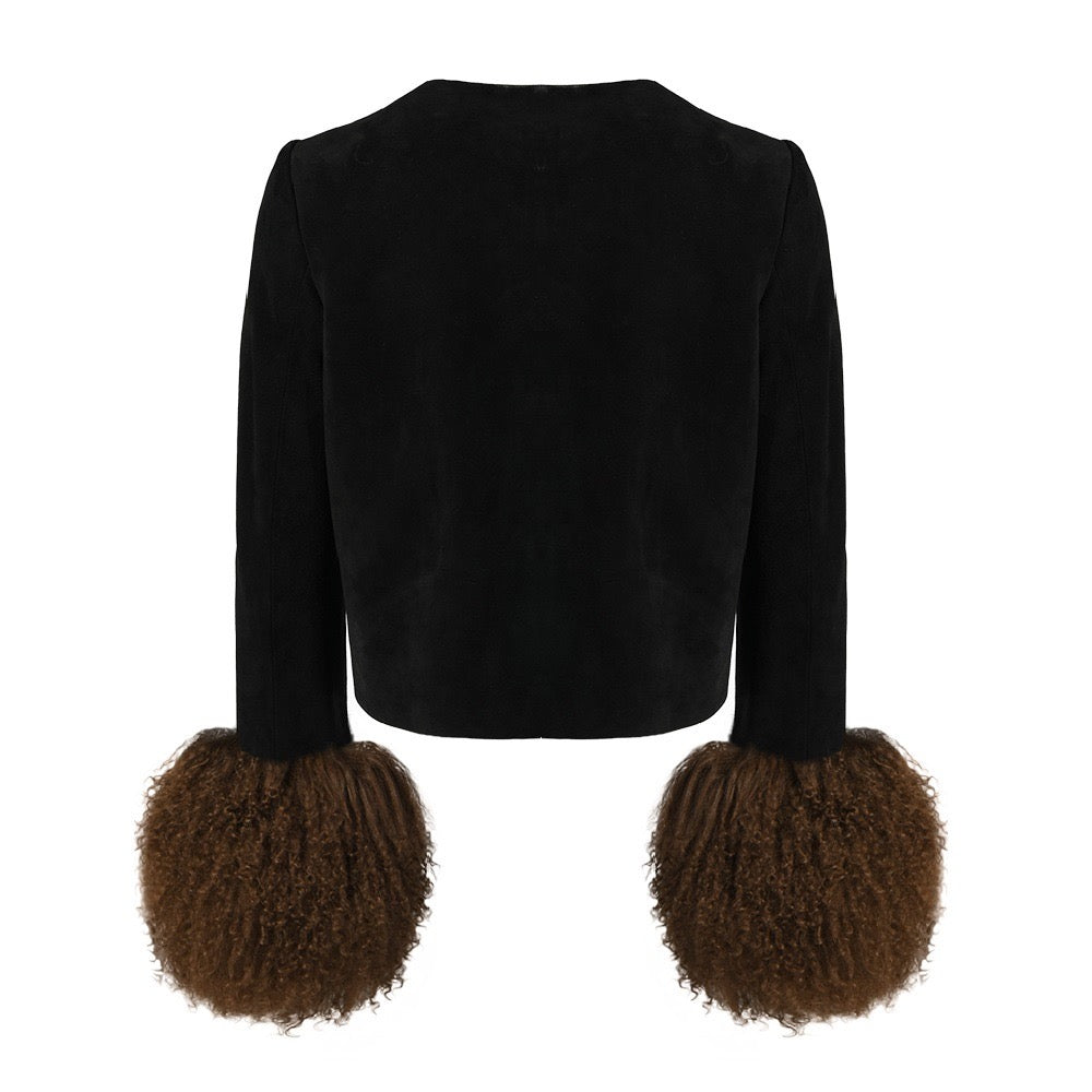 Frida Shearling Trim Suede Jacket