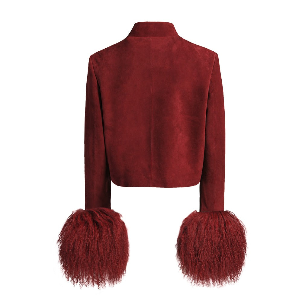 Leighton Shearling Trim Suede Jacket
