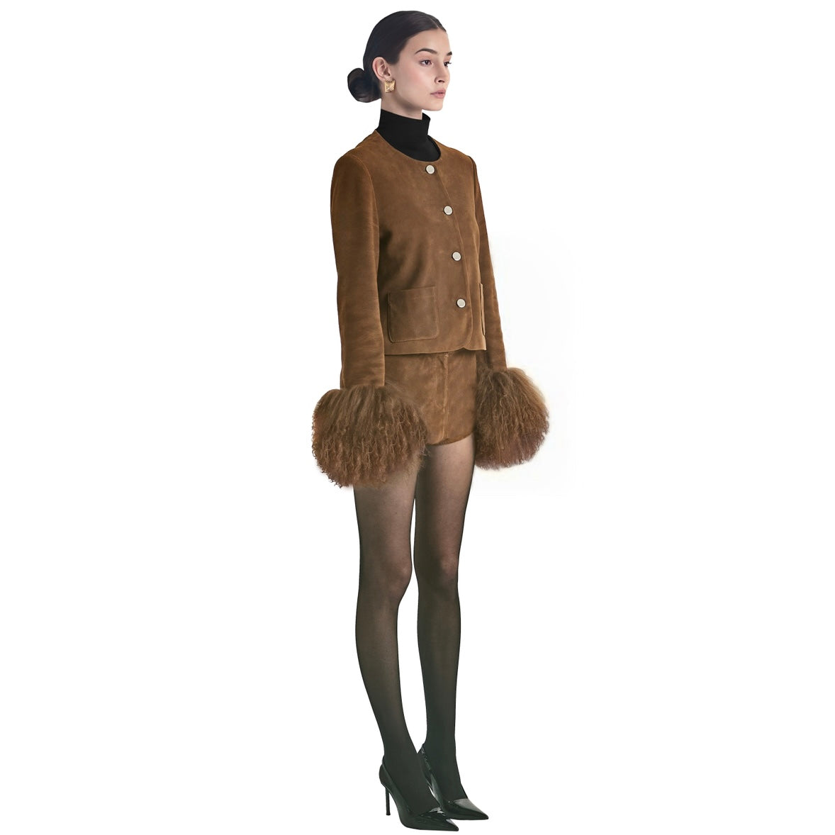 Frida Shearling Trim Suede Jacket