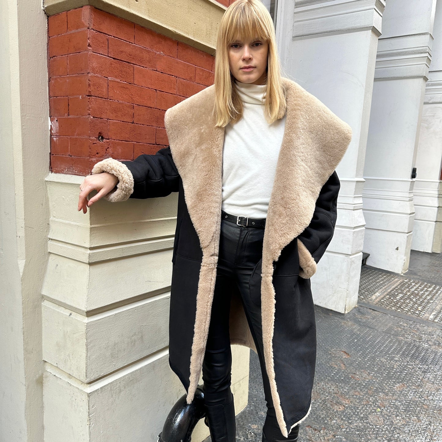 Frankie Shearling Suede Wrap Coat