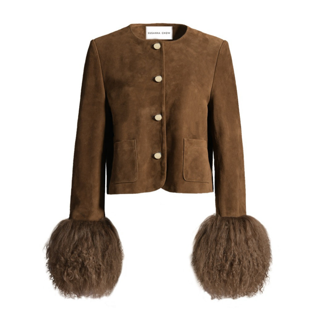 Frida Shearling Trim Suede Jacket