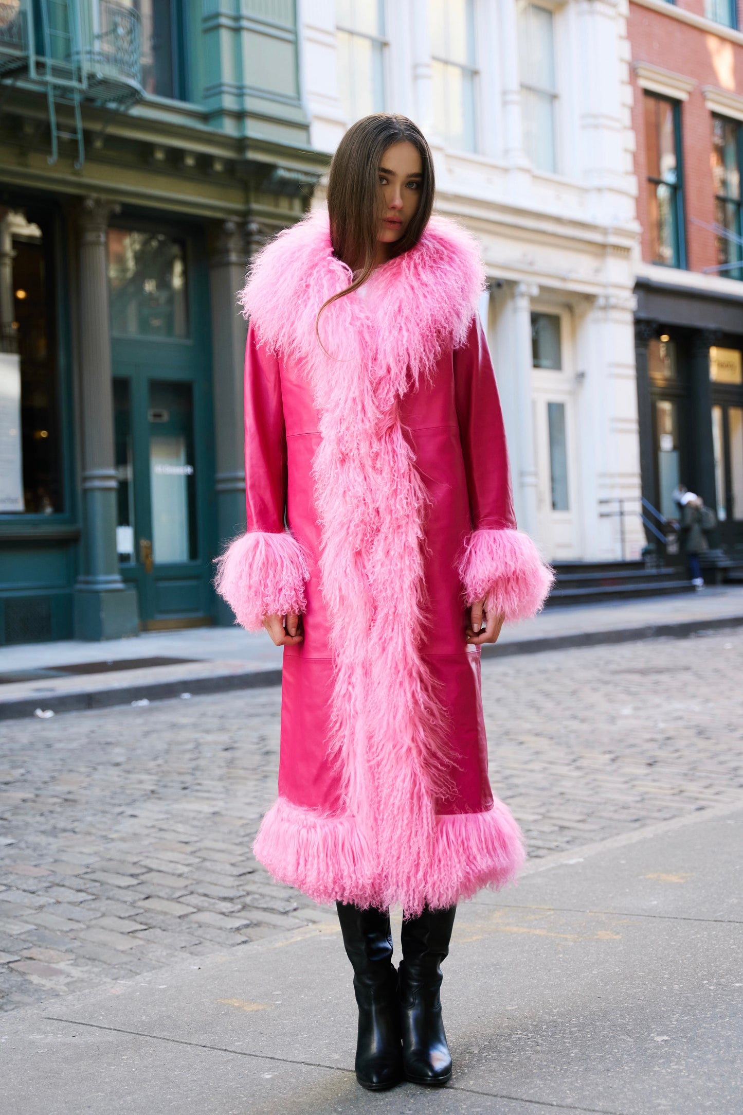 Dorothy Leather Shearling Maxi Coat