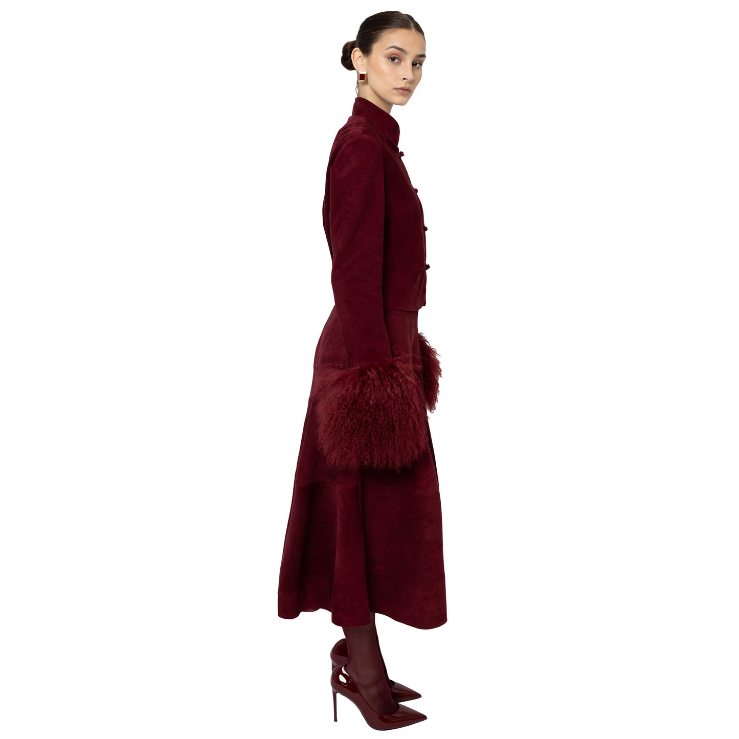 Leighton Shearling Trim Suede Jacket