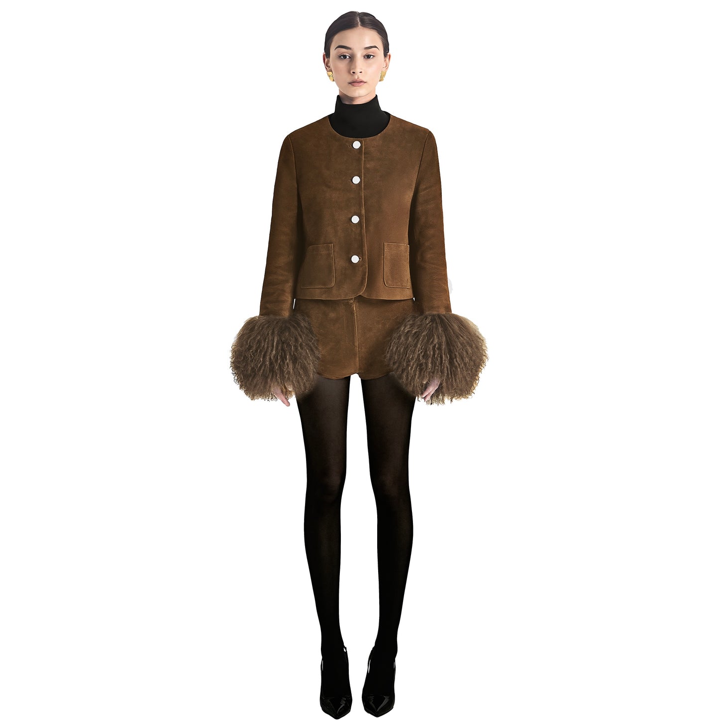 Frida Shearling Trim Suede Jacket