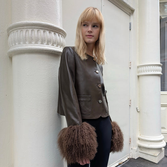 Frida Shearling Trim Leather Jacket