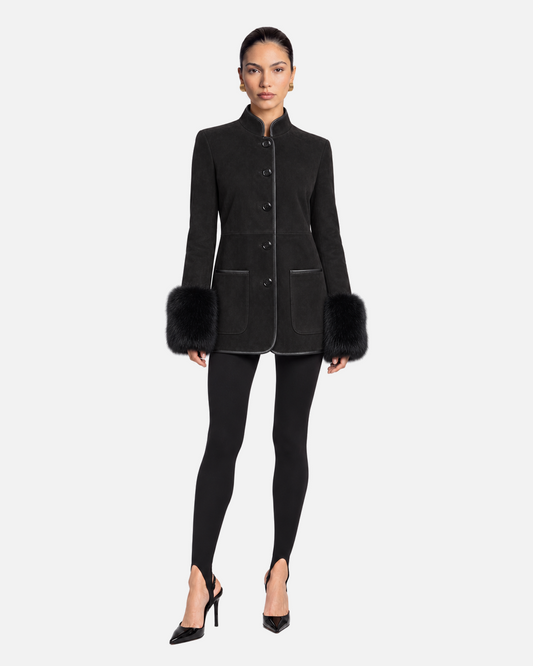 Eleanor Shearling Trim Suede Jacket