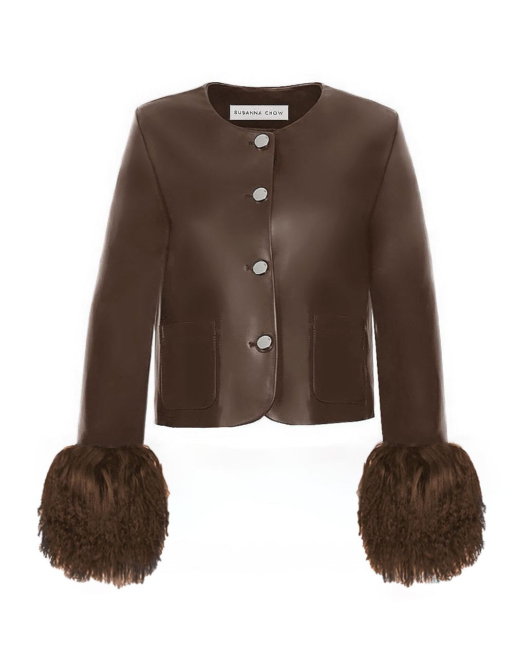 Frida Shearling Trim Leather Jacket