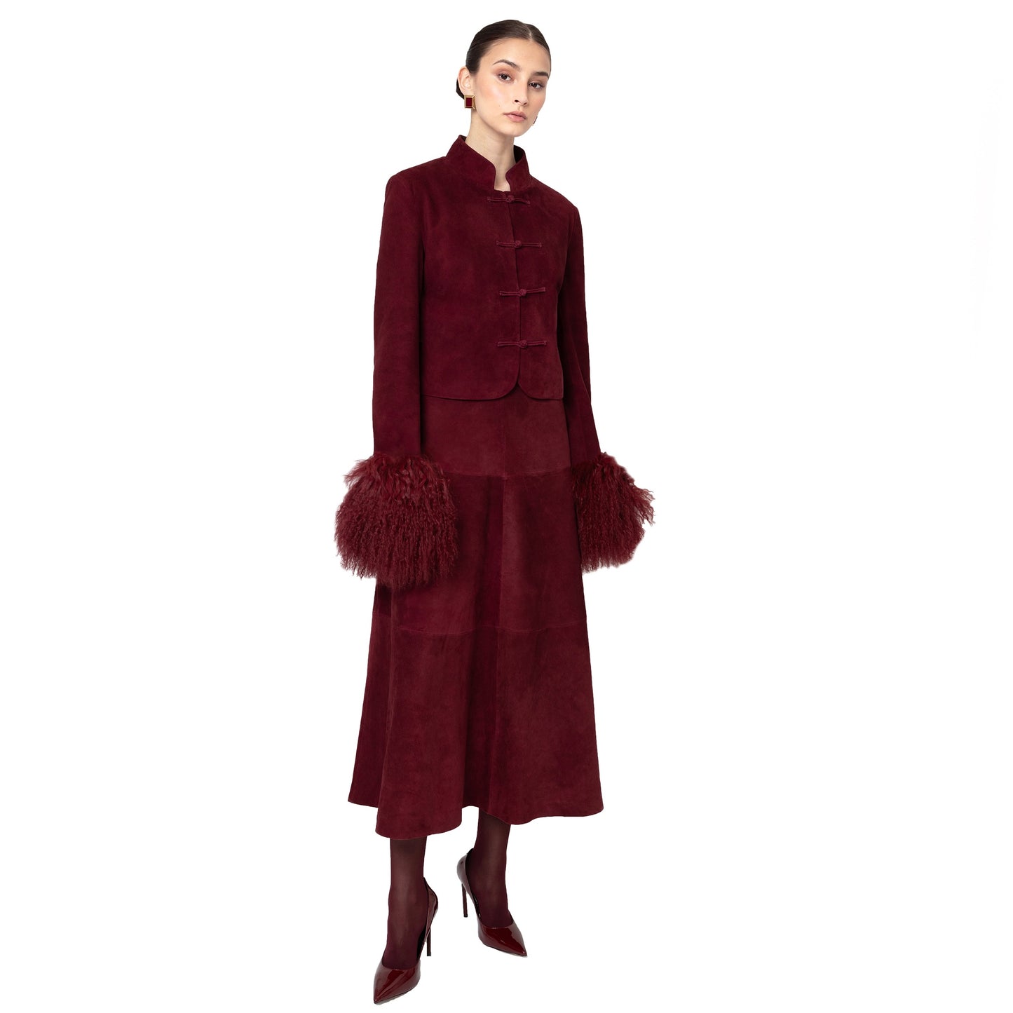 Leighton Shearling Trim Suede Jacket