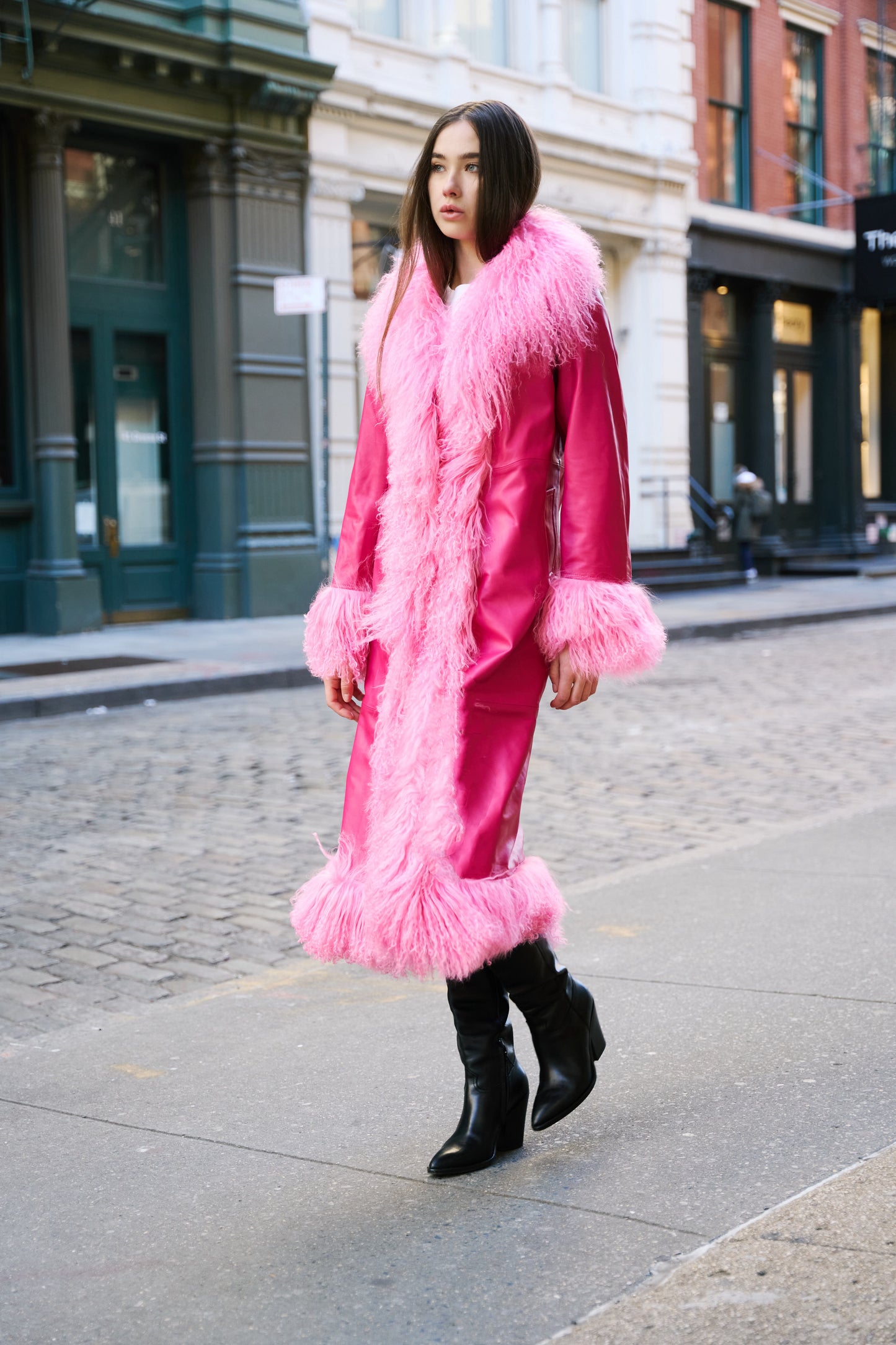 Dorothy Leather Shearling Maxi Coat
