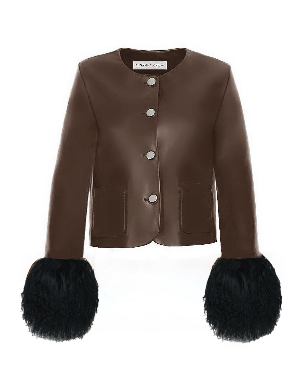Frida Shearling Trim Leather Jacket