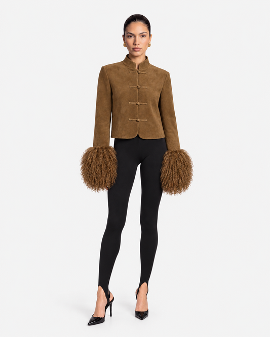 Leighton Shearling Trim Suede Jacket