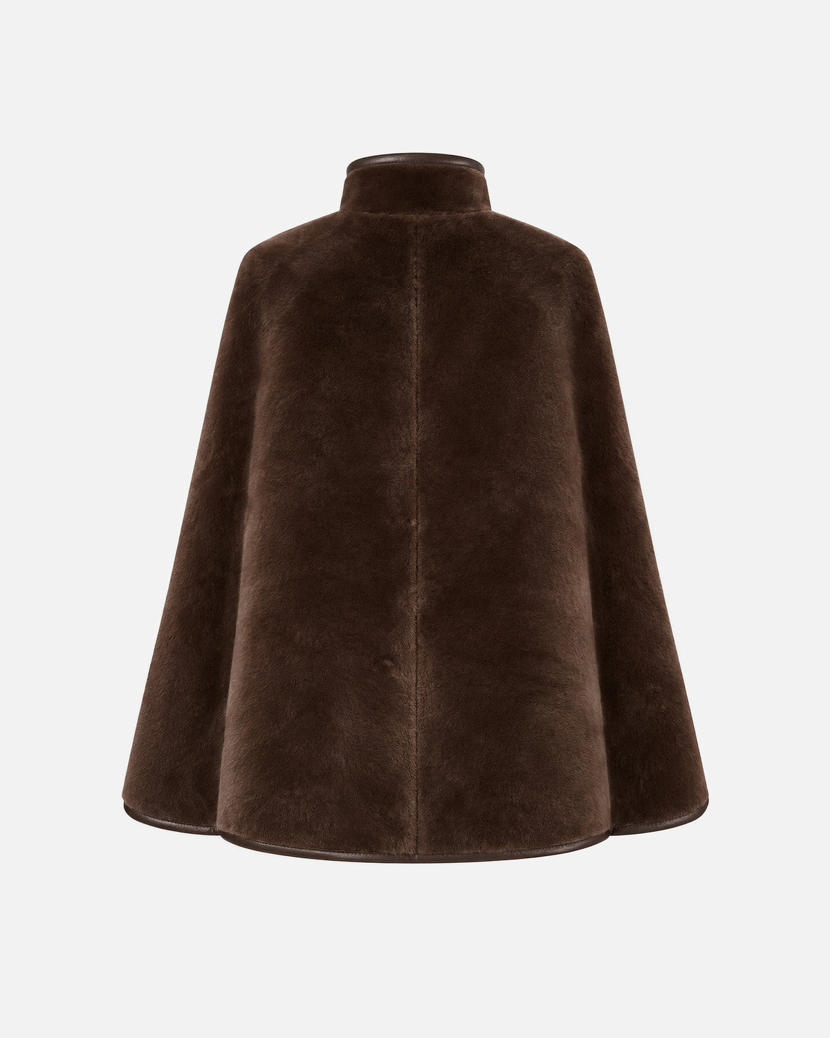 Noelle Merino Shearling Cape in Brown, back view