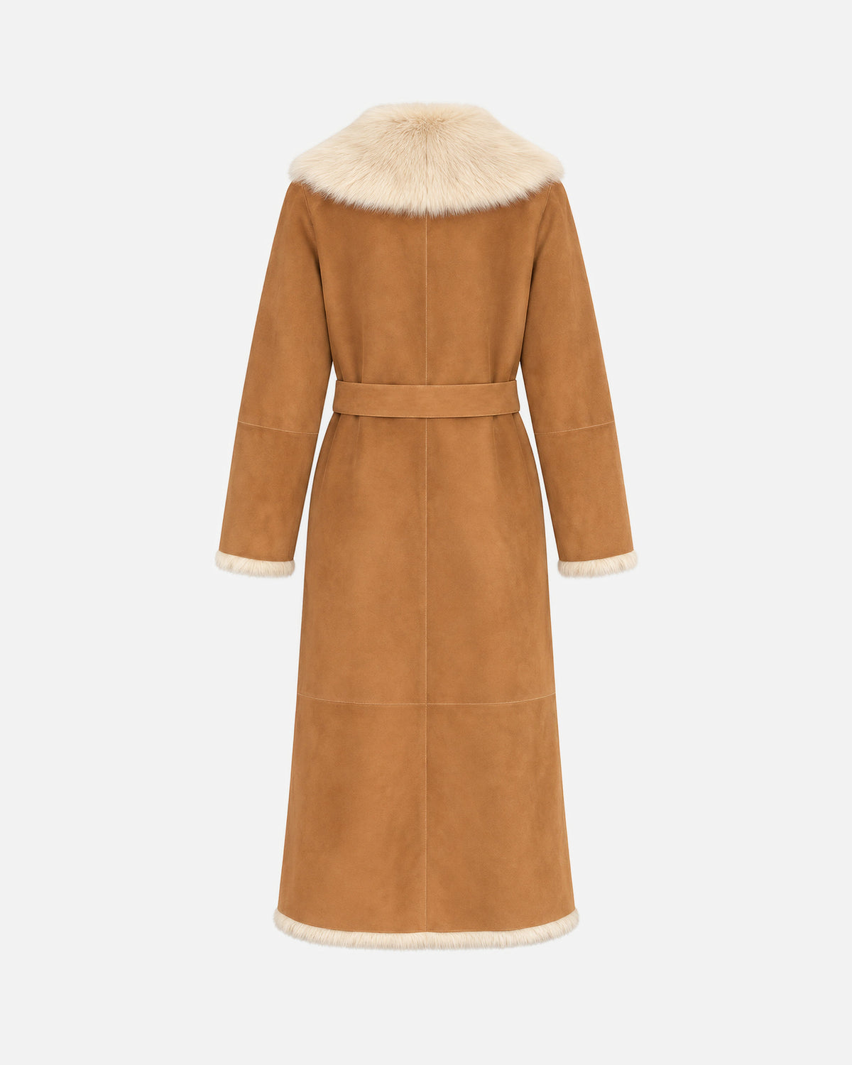 Raissa Shearling Coat in Camel, back view