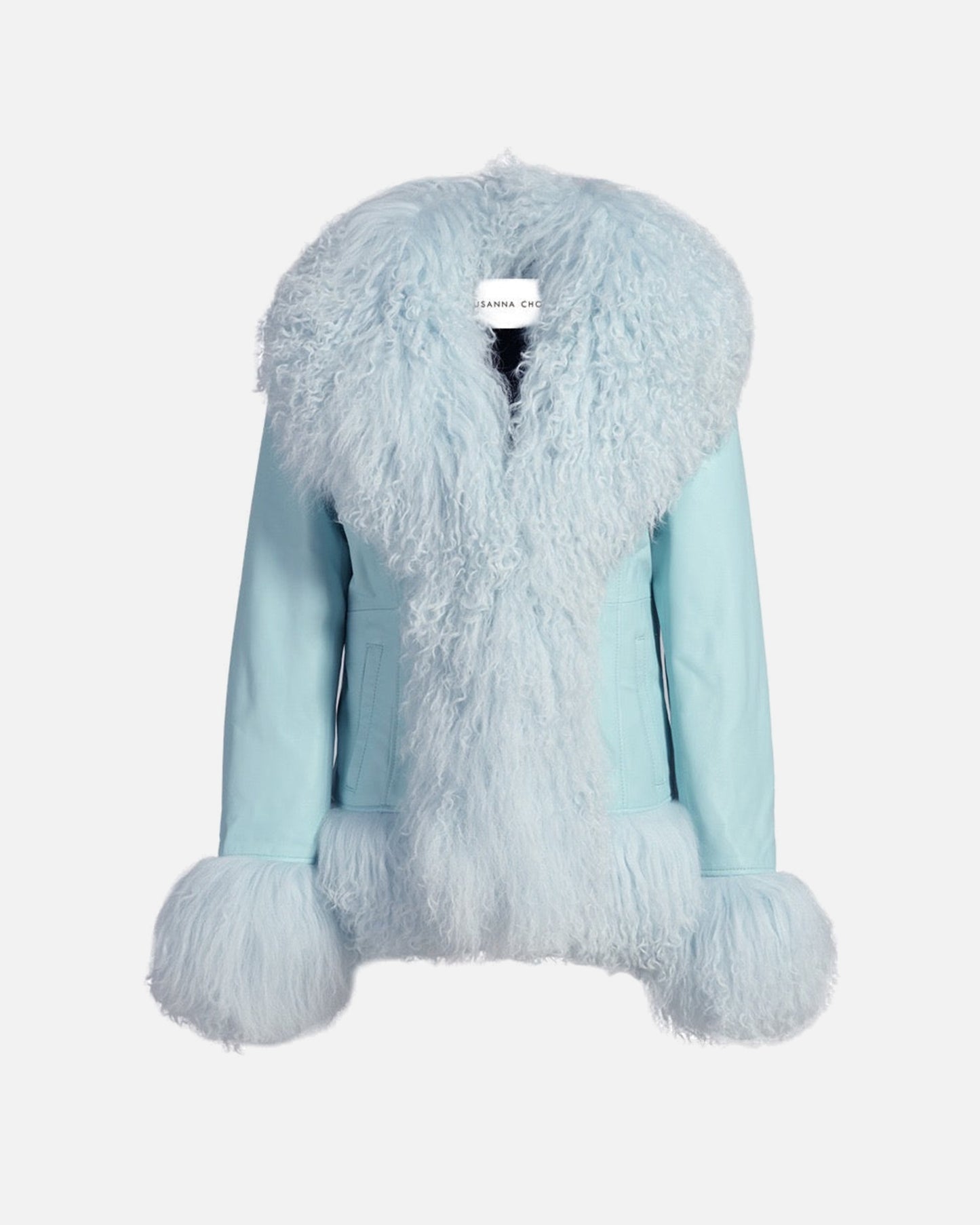 Dorothy Leather Shearling Coat Short Classic in Blueberry