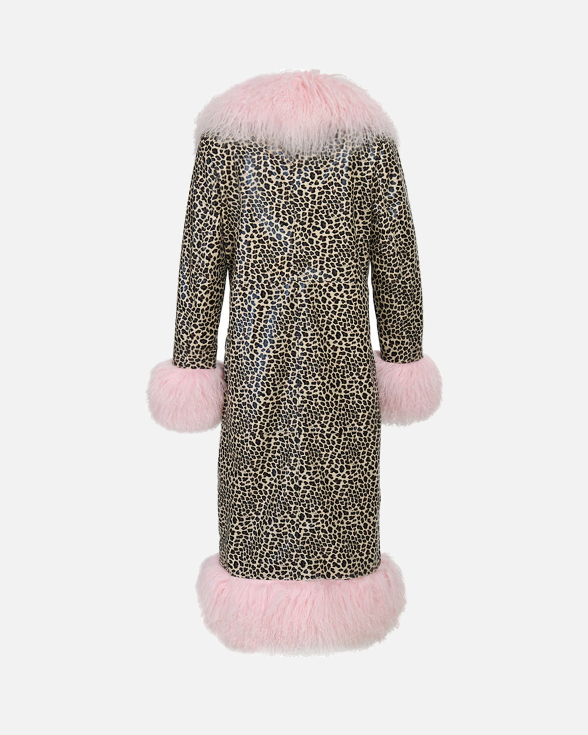 Dorothy Leather Leopard Shearling Maxi Coat