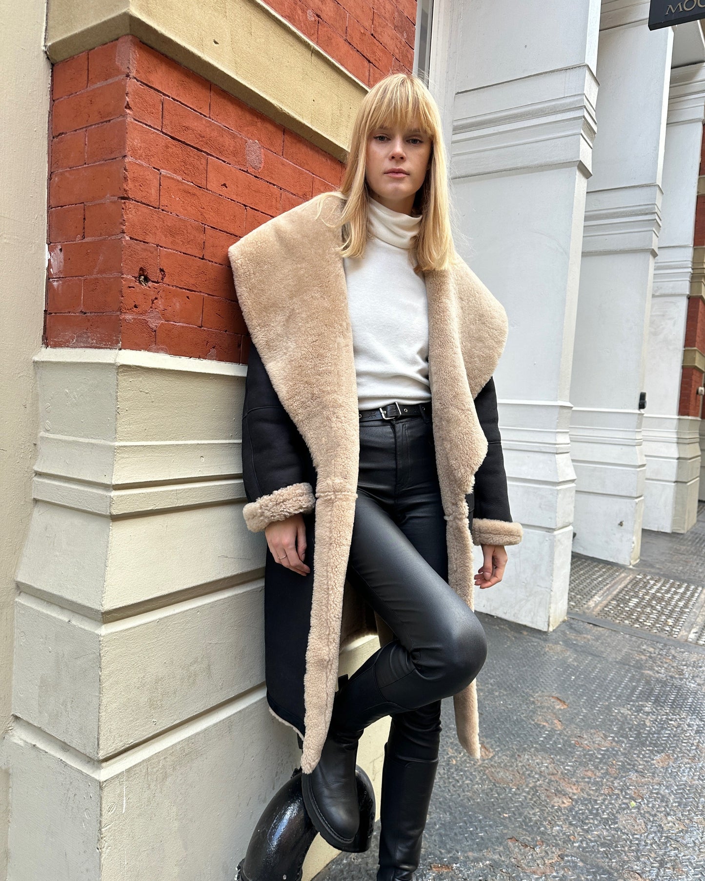 Frankie Shearling Suede Wrap Coat