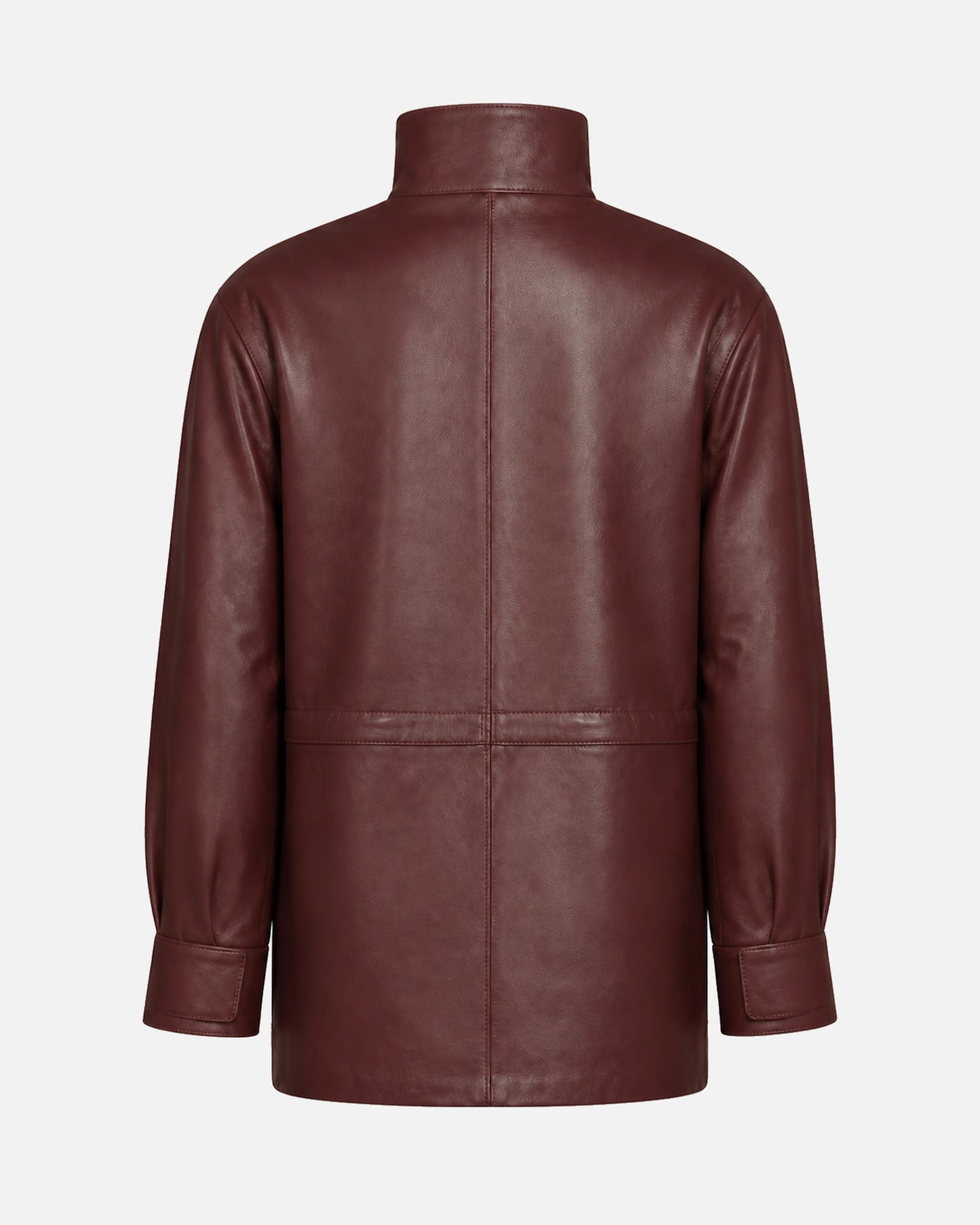 Susanna Chow Heidi Leather Jacket in Burgundy, back view