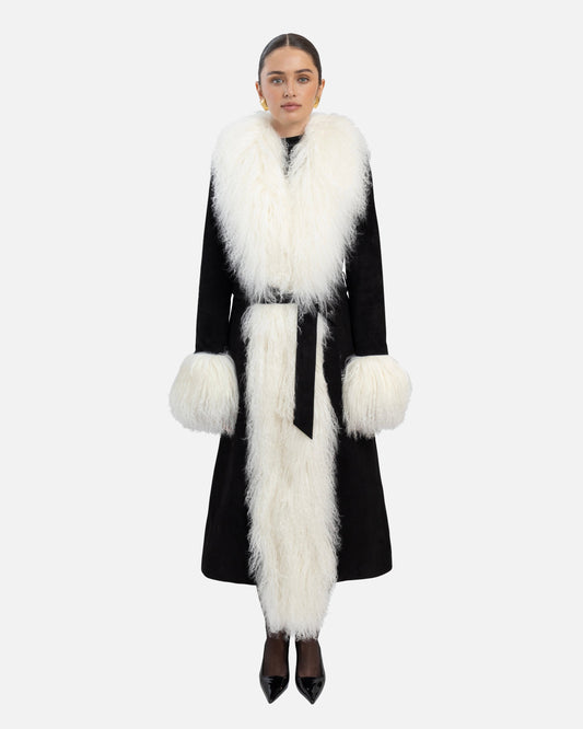 Inez Suede Shearling Maxi Coat