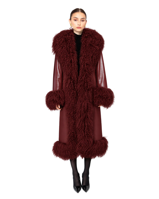 Dorothy Leather Shearling Maxi Coat