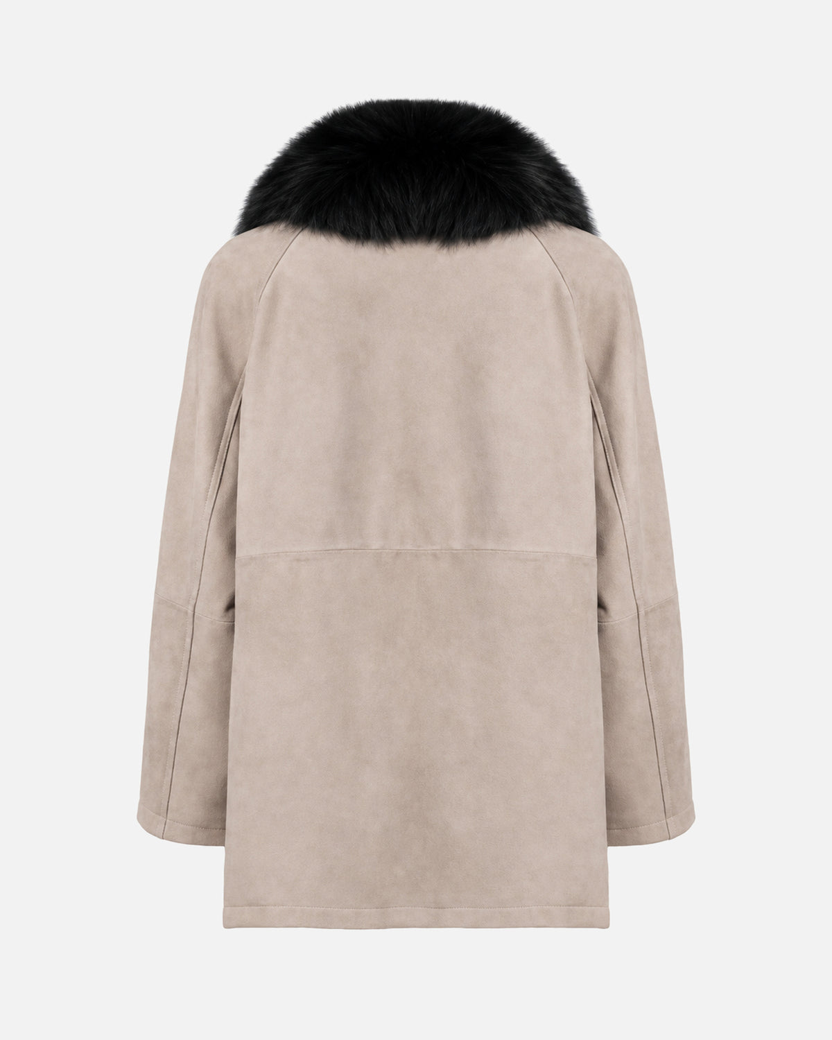 Raegan Suede Coat in Stone & Black Shearling, back