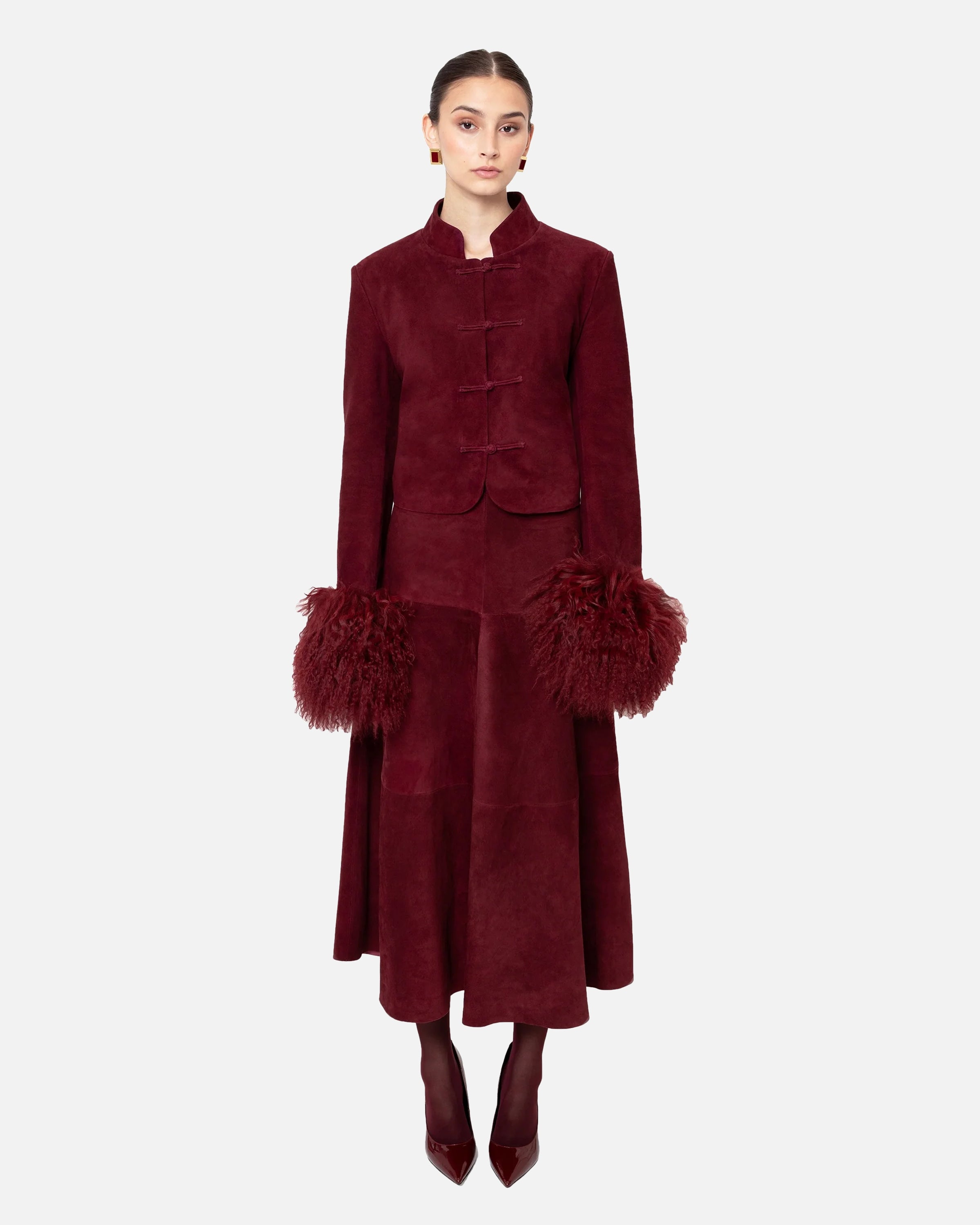 Leighton Shearling Trim Suede Jacket
