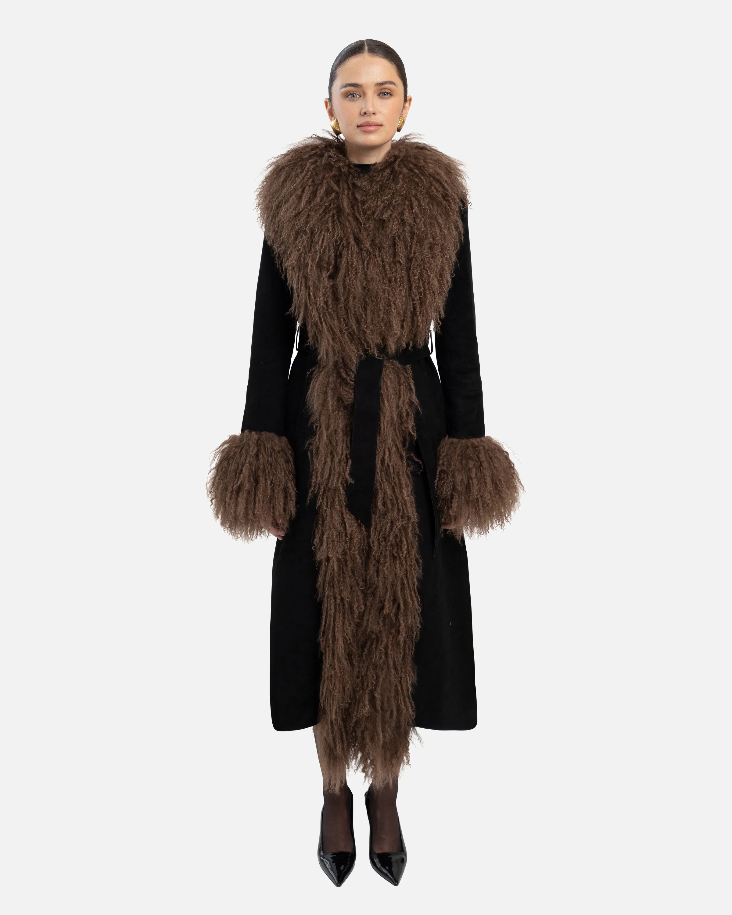 Inez Suede Shearling Coat