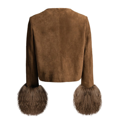 Frida Shearling Trim Suede Jacket