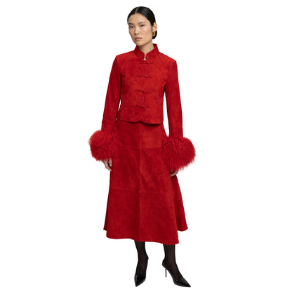 Leighton Shearling Trim Suede Jacket