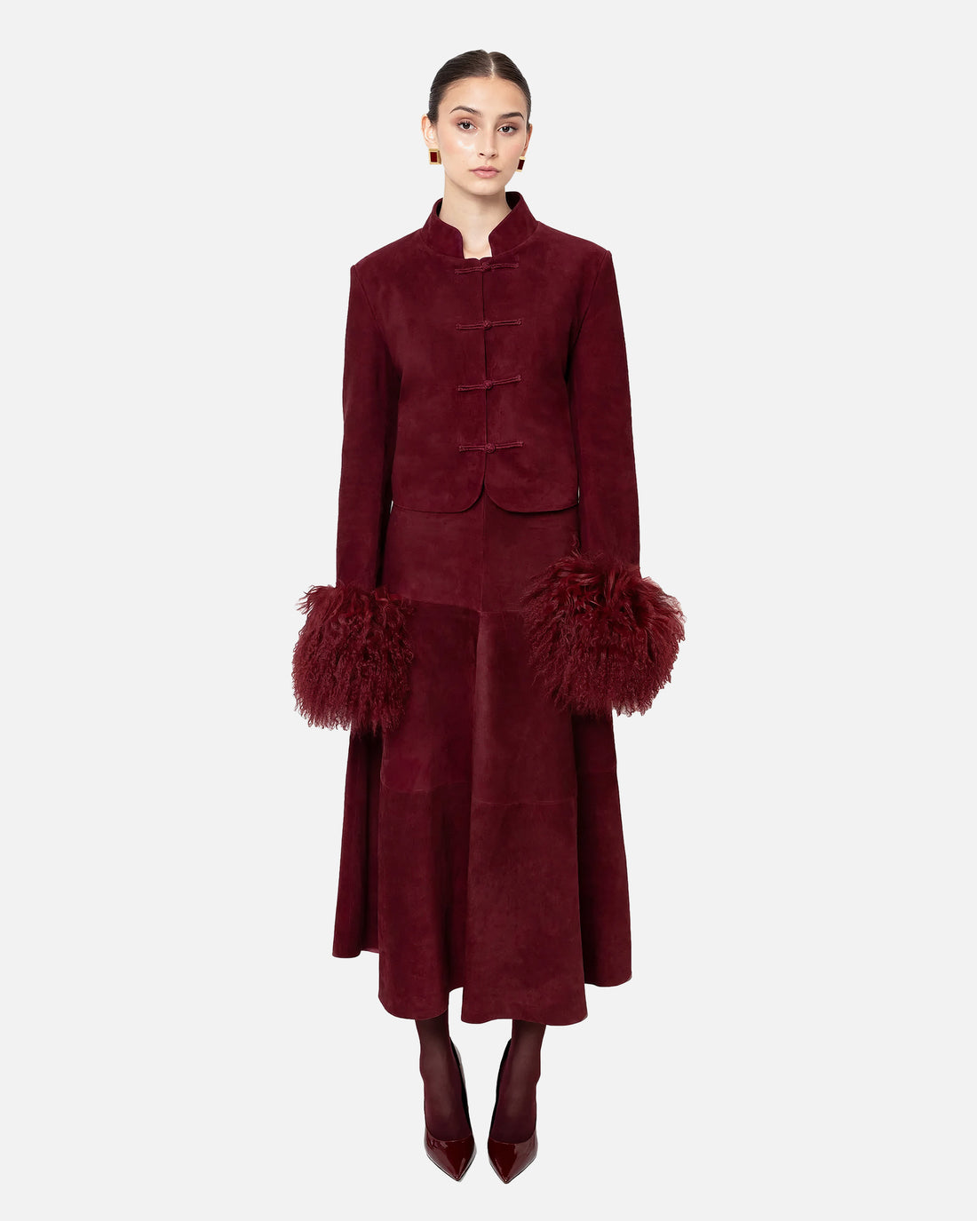 Leighton Shearling Trim Suede Jacket