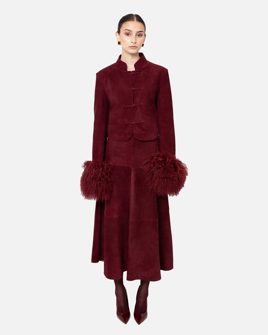 Leighton Shearling Trim Suede Jacket