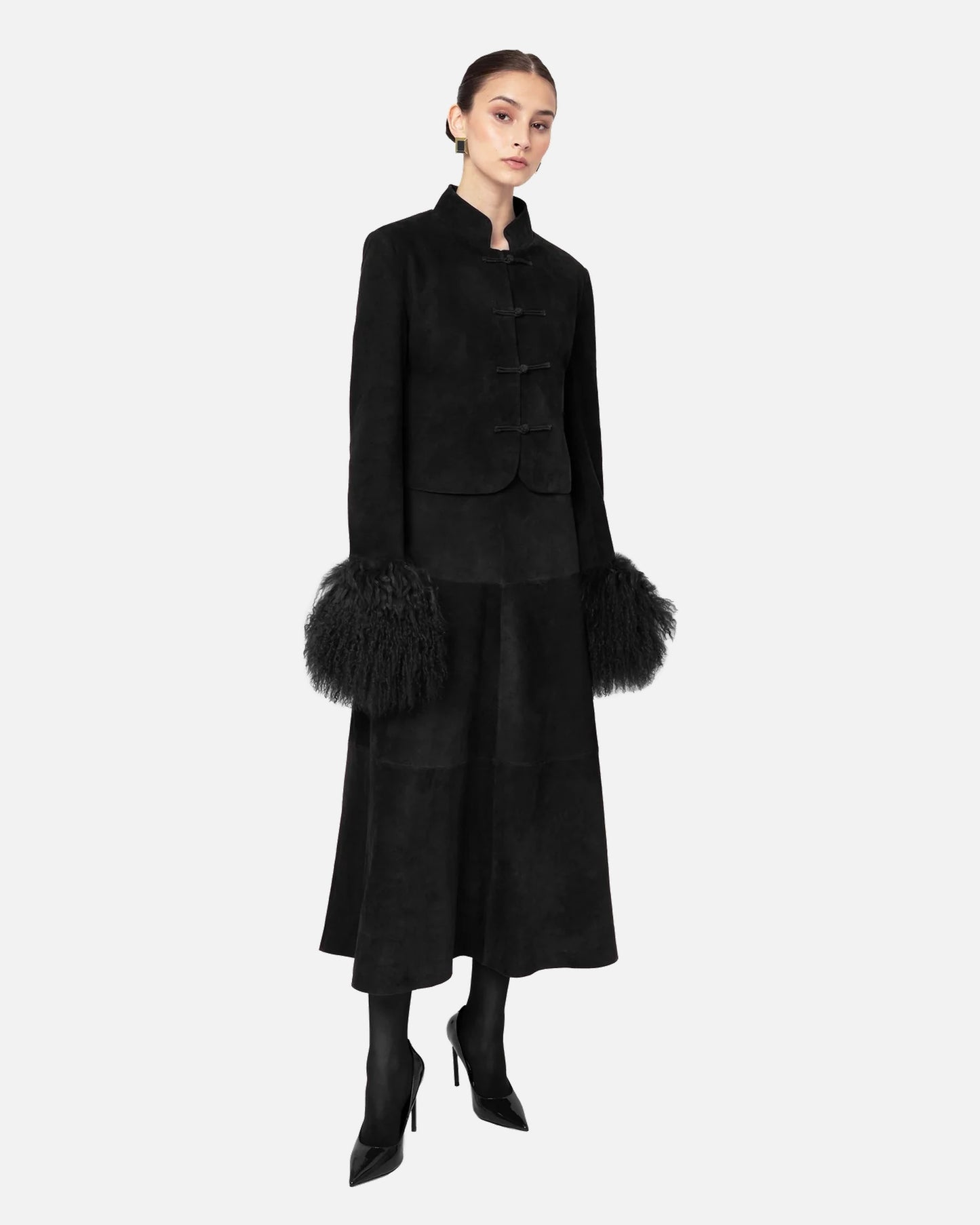 Leighton Shearling Trim Suede Jacket