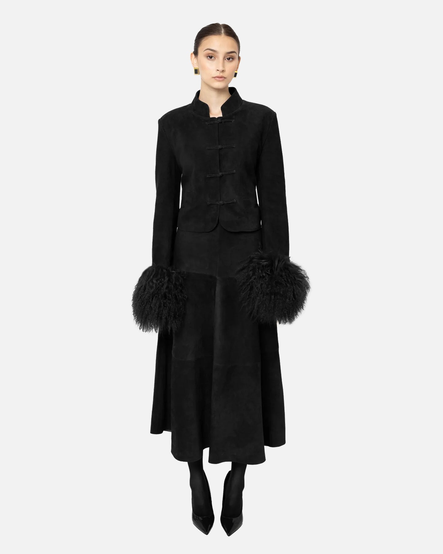 Leighton Shearling Trim Suede Jacket