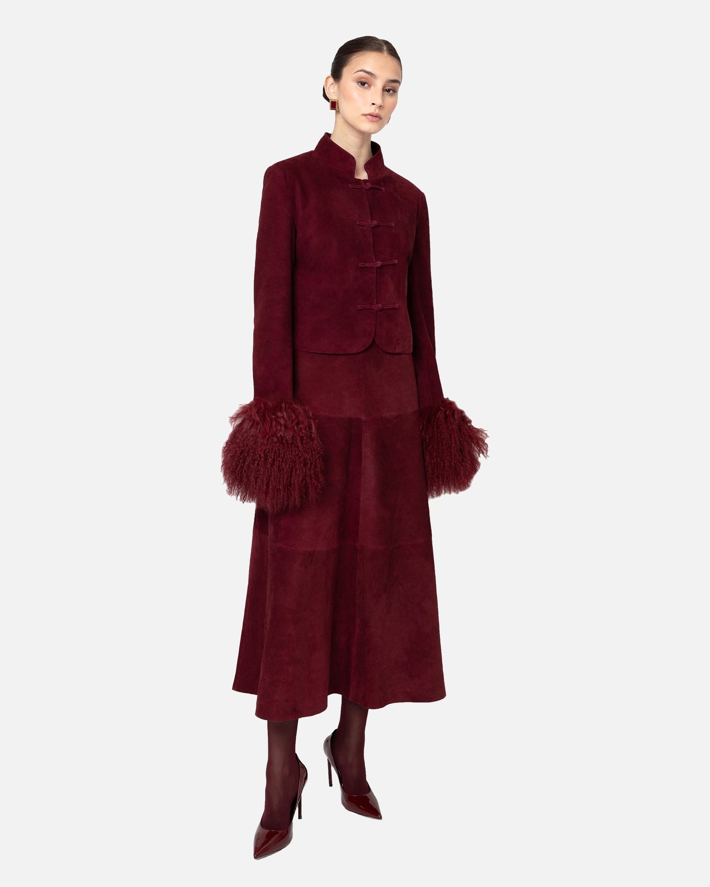 Leighton Shearling Trim Suede Jacket